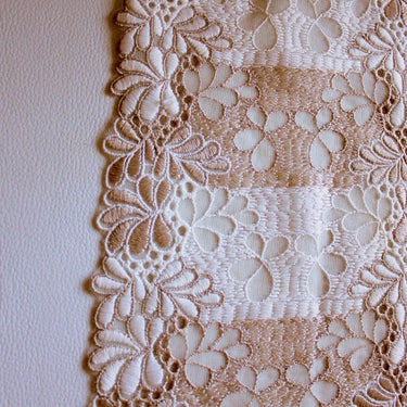 Wholesale Off White And Light Brown Net Lace Trim With Embroidered Flowers 6 inches wide, Decorative Trim, Upholstery Trim